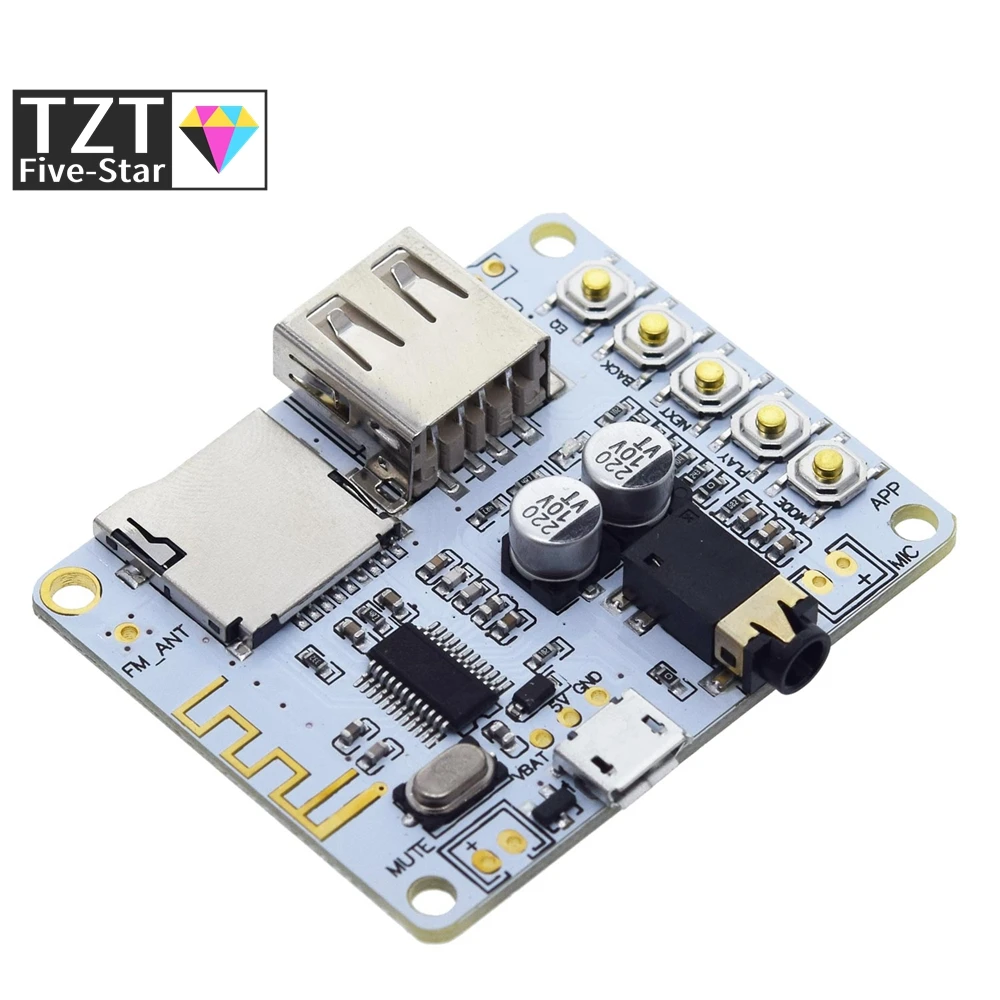 TZT 1/3 Stück Bluetooth-Audio-Empfänger-Board mit USB-TF-Kartensteckplatz, Decodierung, Wiedergabeausgang A7-004 5V 2.1 Kabelloses Stereo – Detail 6