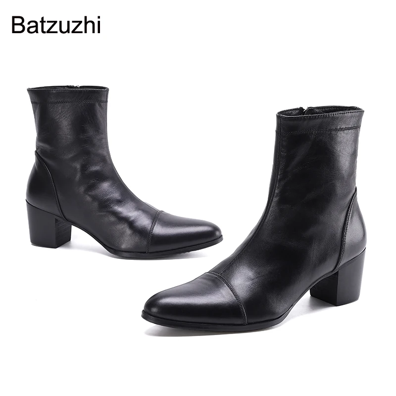 

Batzuzhi 7cm High Heels Men Boots Handsome Genuine Boots Men Black Ankle Knight Botas Hombre for Men Party/Wedding, EU38-46!