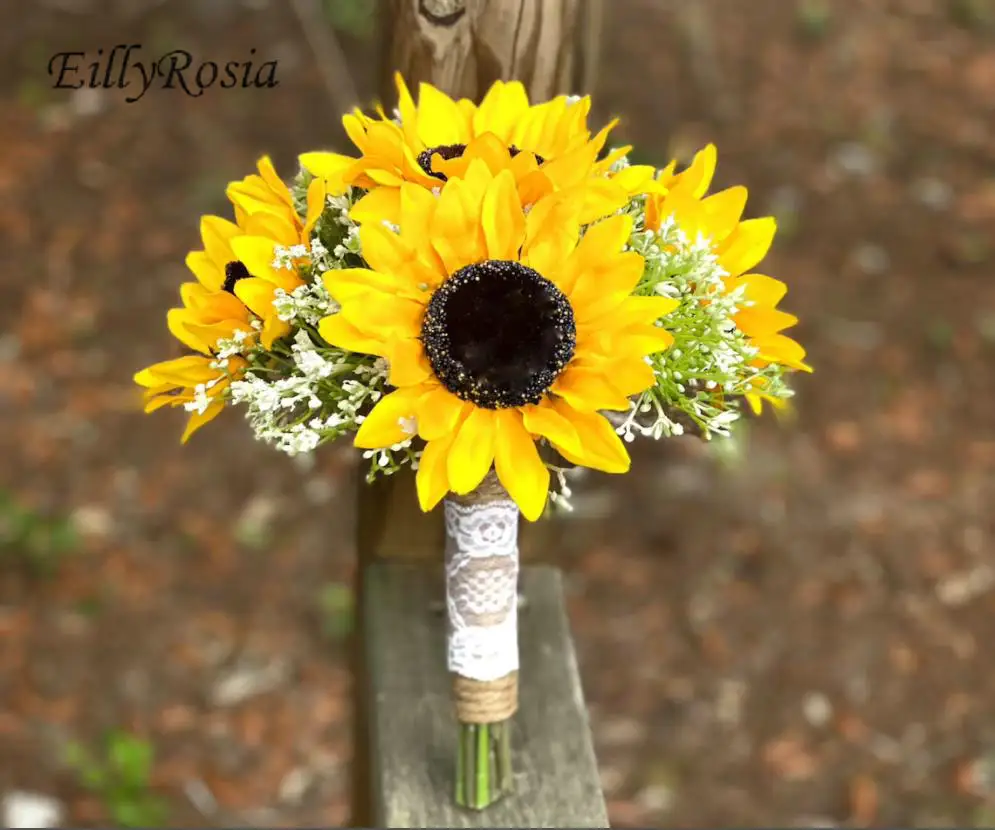 Eillyrosia amarelo girassol dama de honra bouquet de flores de casamento artificial bouquet para a noiva ramo de la boda bruidsboeket