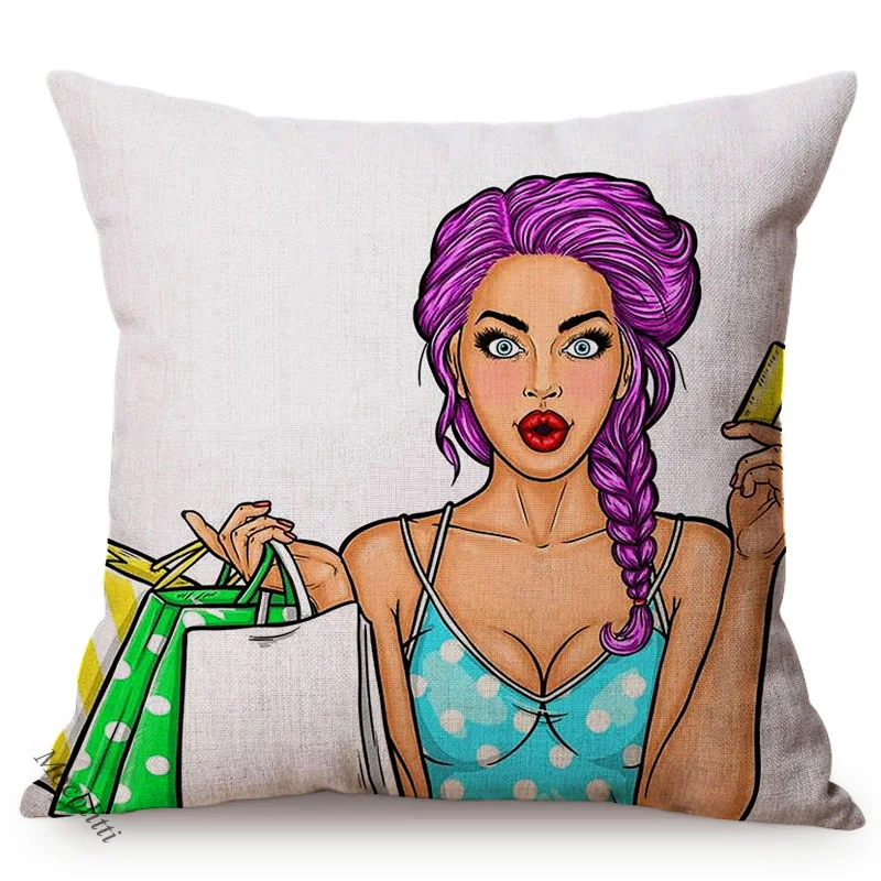 Sexy POP Art Home Decoration Cushion Cover Nordic Funky Woman Charming Girl Room Sofa Throw Pillow Case Cotton Linen Almofadas