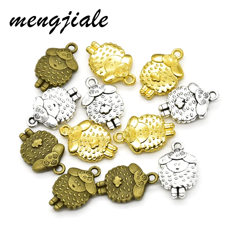 10pcs Wholesale Three Color Sheep Charms Alloy Metal Animals Pendants For DIY Handmade Jewelry Accessories Making 19*12mm