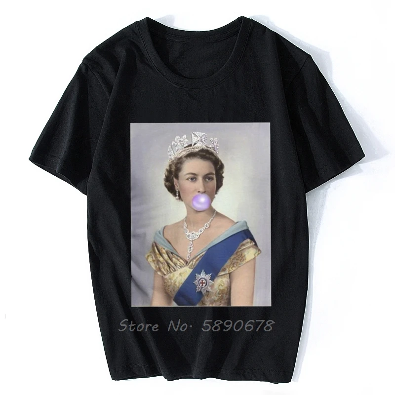 Queen Elizabeth II Gum T-Shirts for Men British Royal Crown Vintage Tees Harajuku Short Sleeve T Shirts Birthday Gift Tops