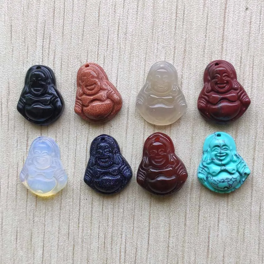 

Fashion good quality natural stone buddha carved charm mixed pendants for jewelry making 8pcs/lot wholesale free shipping