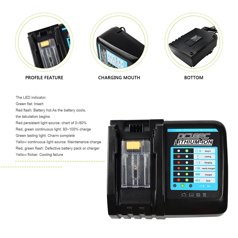 Bonacell DC18RC 18V Battery Charger for Makita 14.4V-18V Lithium Battery BL1830 BL1840 BL1850 BL1860 BL1815 BL1430 BL1450 BL1440