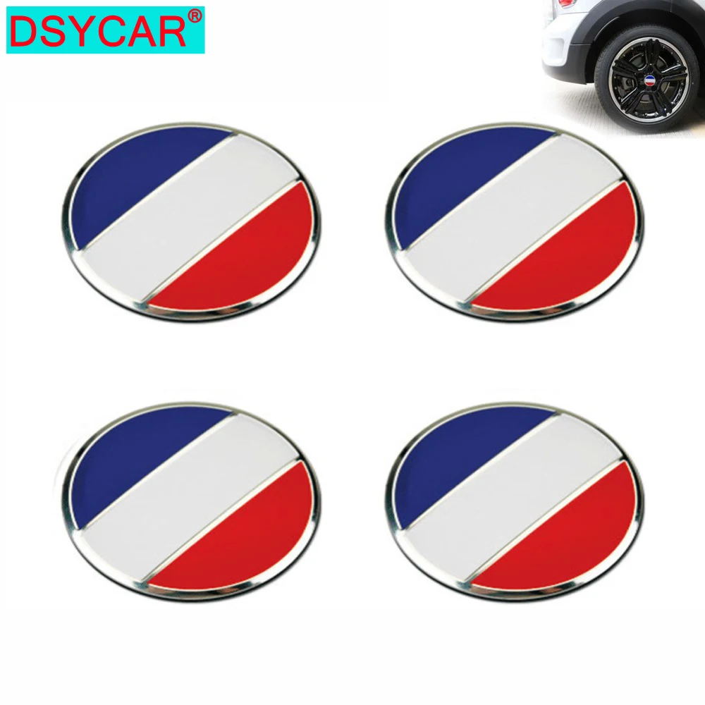 

DSYCAR 4Pcs/lot 56mm France Flag Alloy Car Wheel Center Hub Caps Sticker Emblem for Peugeot Citroen Renault Bugatti DS