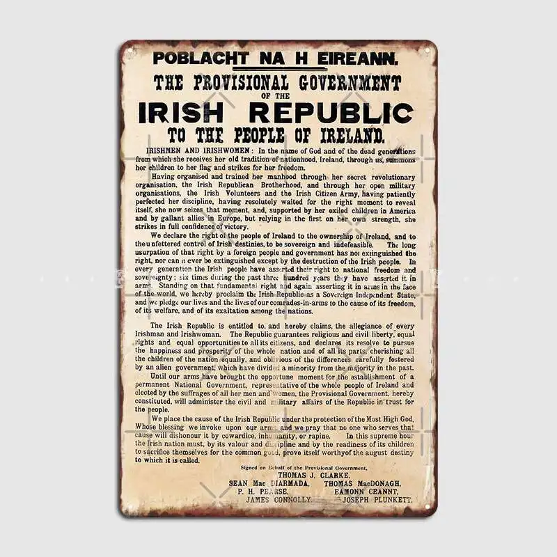 Irish Proclamation Of Independence Metal Sign Wall Mural Cave Pub Funny Poster Tin Sign Poster