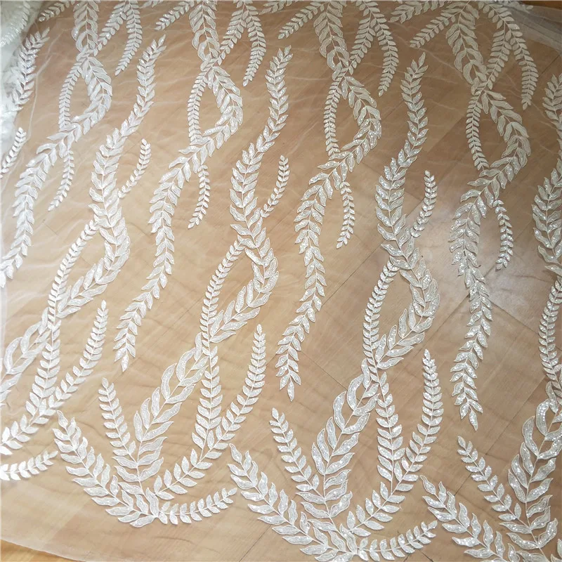 special  Embroidery leaf Design French Tulle fabric lace for dress