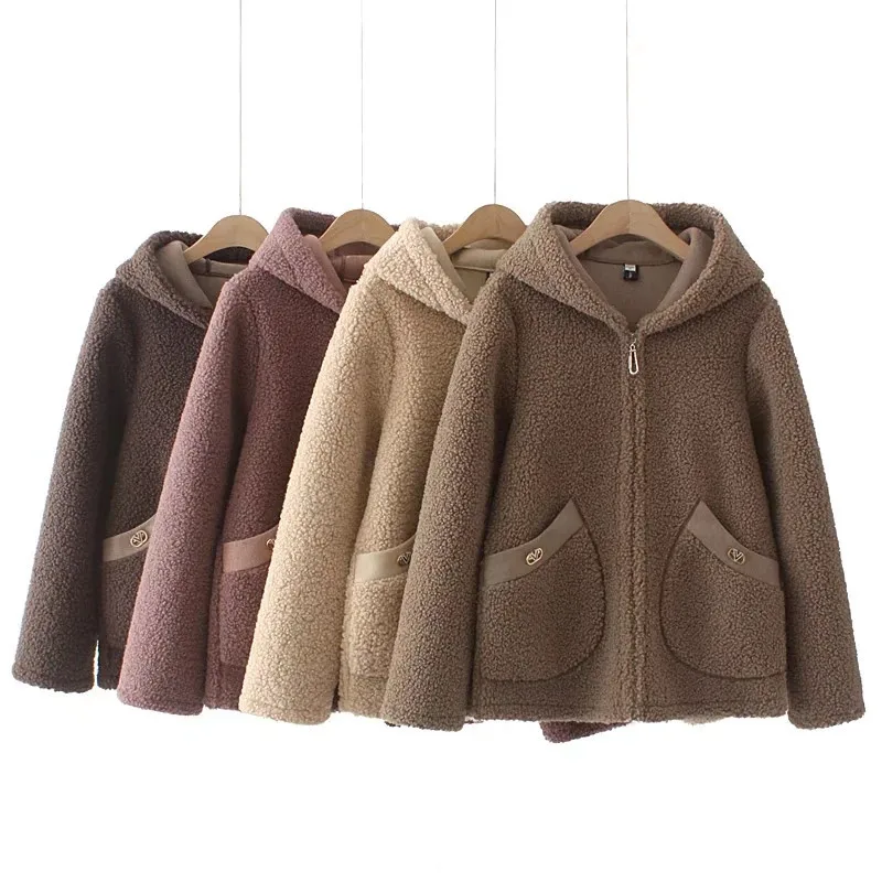 UHYTGF Middle-Aged Elderly Women Winter Cotton Coat Polar Fleece Thick Hooded Warm Jacket 6XLOversized Parker Female Overcoat 28