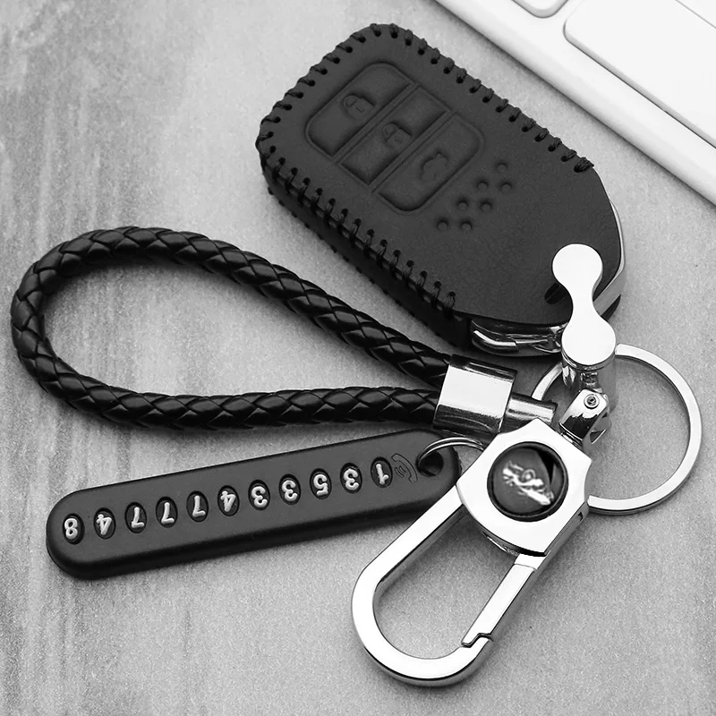 Leather car key case For Honda Civic Accord CRV Pilot HRV CXV Agreement Jade Crider Odyssey STEPWGN Elysion MPV smart key case