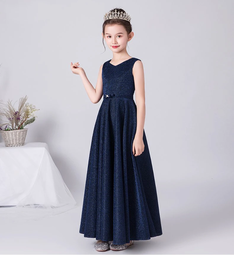 Dideyttawl Customized O-Neck Birthday Party Dress For Kids Bow Formal Concert Princess Gowns Floor-Length Flower Girl Dresses