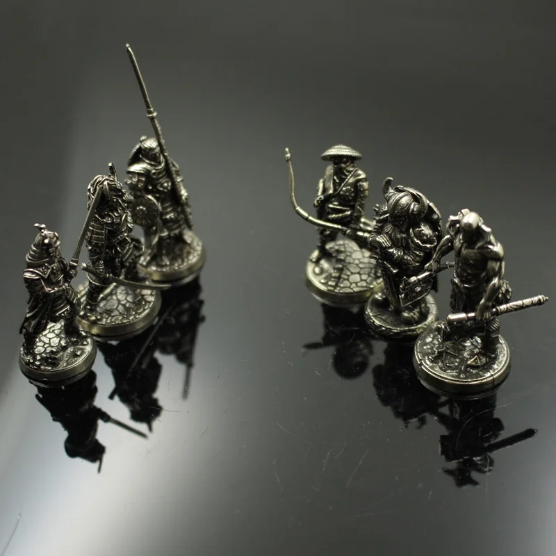 White Copper Japanese Shogunate Samurai Figurines Miniatures Vintage Metal Soldiers Model Statue Desktop Toy Ornament Decoration