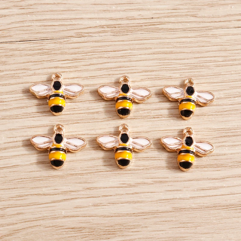 10pcs 14*12mm Cute Enamel Small Bee Charms Pendants for Making Drop Earrings Necklaces Bracelets DIY Handmade Jewelry Findings