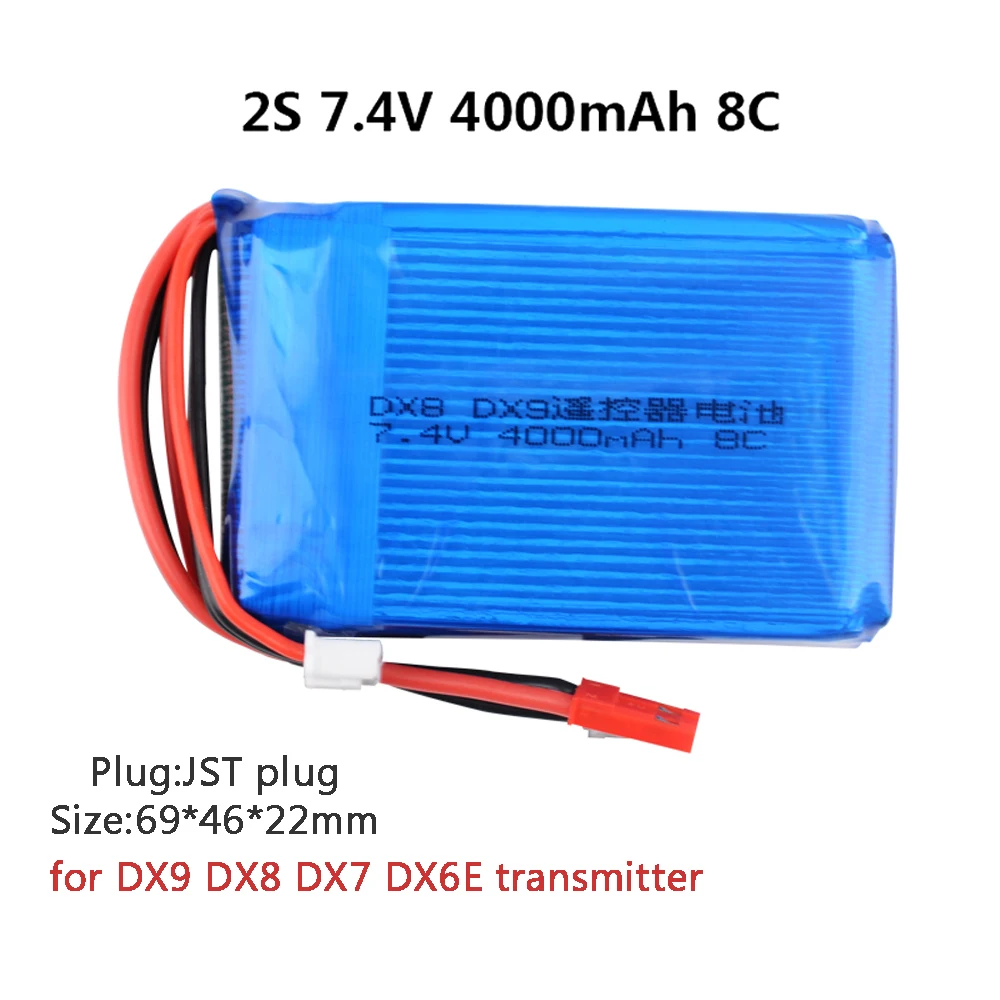 

RC 7.4V 4000mAh 8C Transmitter Lipo Battery JST plug for Spektrum DX9 DX8 DX7 DX6E Remote Controller Transmitter Battery