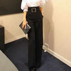 High Waist Wide Leg Pants Professional Suit Pants Women's Autumn Winter Ol Formal Dress wide leg pants lace up trousers black