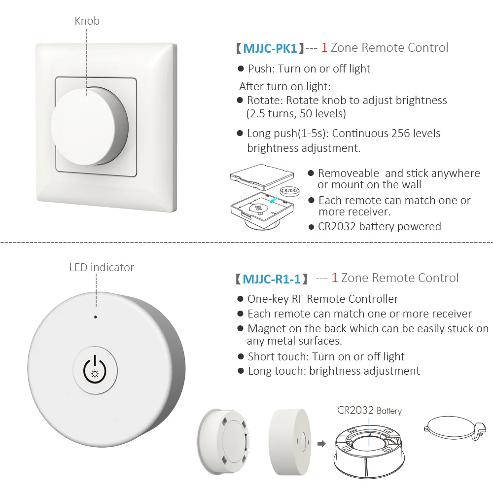 V1-L LED Dimmer DC 12V 24V Stepless Dimming Switch Controller Wifi Wireless Remote Single Color LED Strip Light Push Dimmer