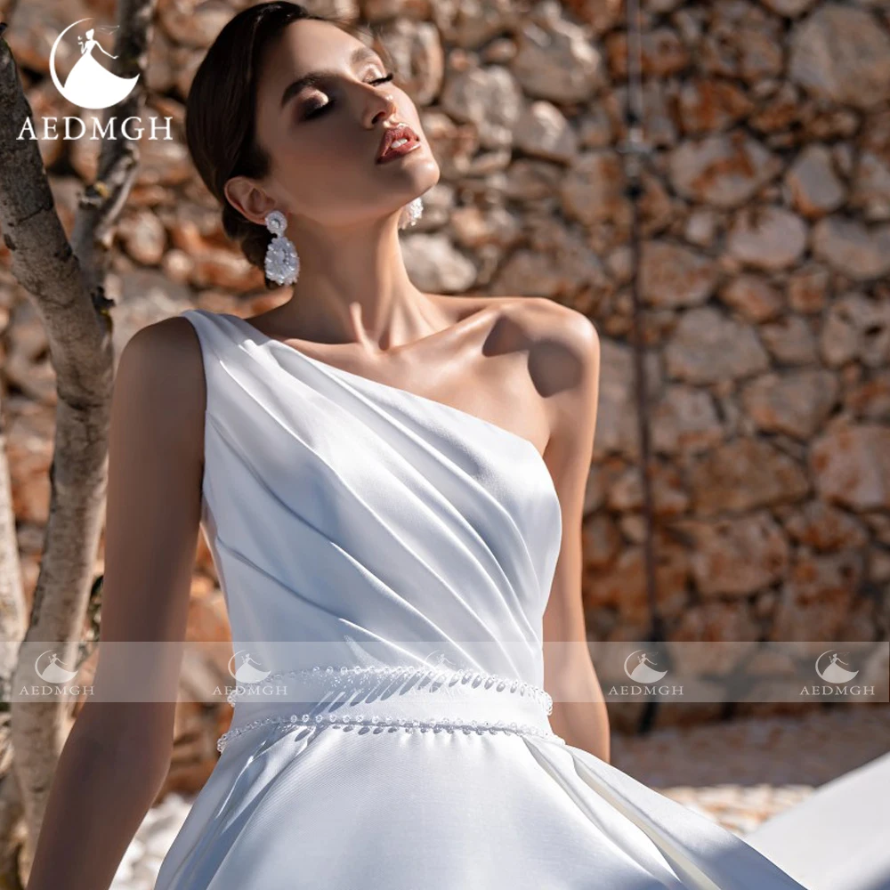 Aedmgh a-line abiti da sposa in raso opaco 2024 una spalla senza maniche Robe De Mariee eleganti fiori Boho Vestido De Novia