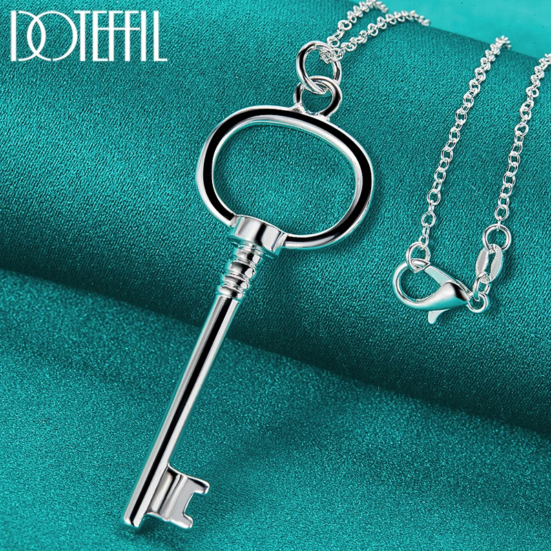 DOTEFFIL 925 Sterling Silver Round Key Pendant Necklace 16-30 Inch Chain For Woman Man Fashion Wedding Engagement Party Jewelry