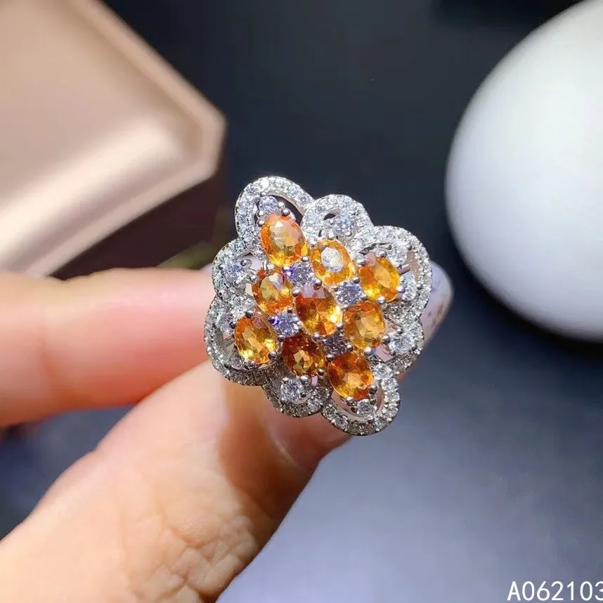 KJJEAXCMY fine jewelry 925 sterling silver inlaid natural yellow sapphire Women's luxury fashion adjustable ring support check