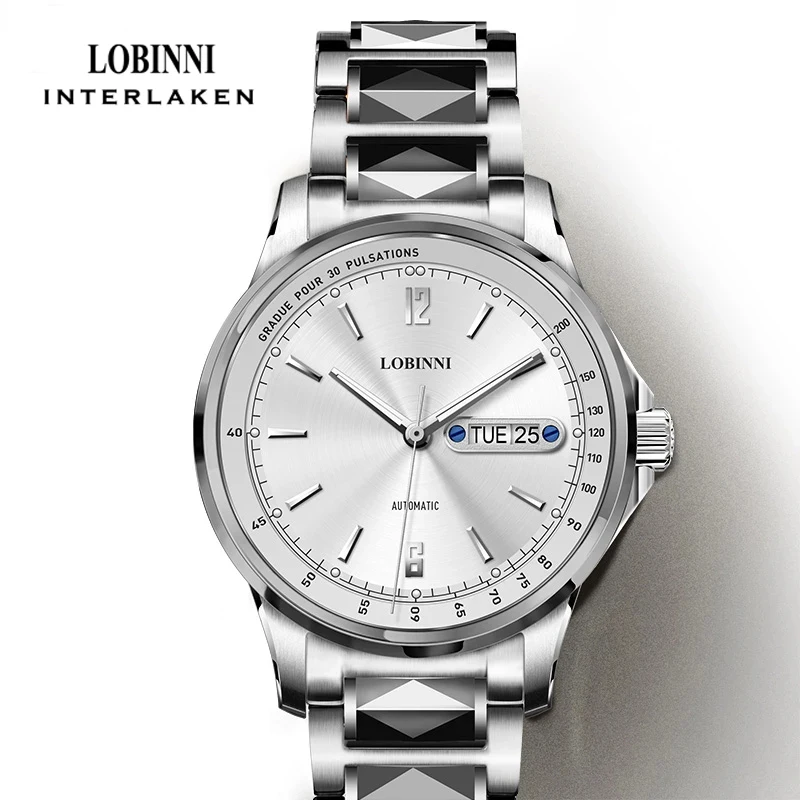 Robinni-男性用高級自動巻き時計,ステンレススチール,シルバー,機械式,発光,日付,ビジネス,スポーツ,時計