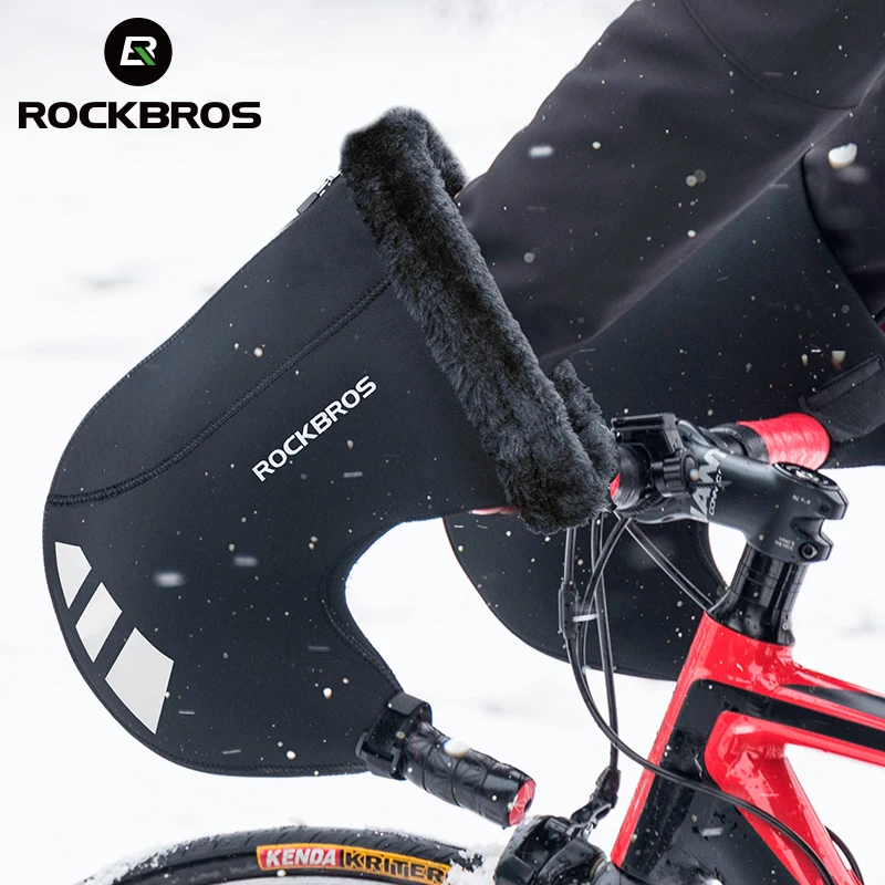 ROCKBROS Warm Cycling Mittens Gloves Snowmobile/ATV/Dirt Bike Mitts Thermal Fleece Bicycle Handlebar Gloves Bike Accessories