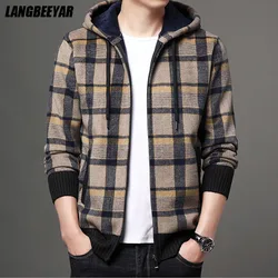 Qualidade superior nova marca de moda lã grosso veludo com capuz casual gola beisebol jaqueta masculina xadrez cardigan casacos roupas masculinas