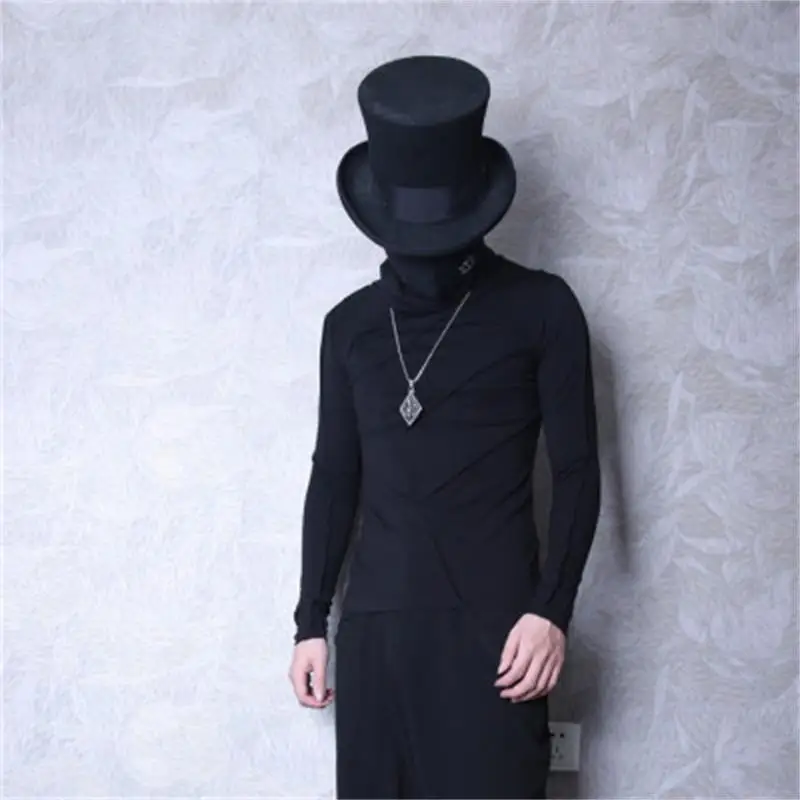 Men Long Sleeve T - Shirt Autumn Winter New Pure Color High - Collar Slim Joint Design Inside Take Unlined Upper Garment