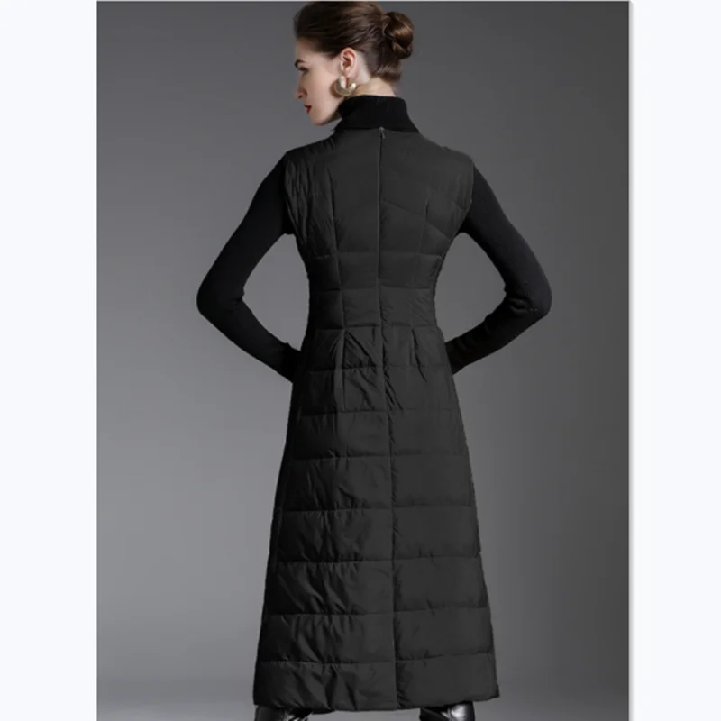 Autumn And Winter Duck Down Long Skirt Thin And Warm Waist Waist And Big Swing Sleeveless Pullover Down Jacket Women Long Dress