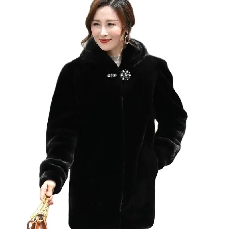 Haining Mink Fur Jacket Women Mid-length Winter Thickening Middle-aged Mother Wear Faux Mink Fur Coat Mink Velvet Thicken A670