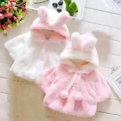 Newborn Baby Girls Winter Warm Fur Bunny Hoodie Coat Cute Rabbit Ears Outfit Jacket Outerwear Kids Clothes 0-4Y