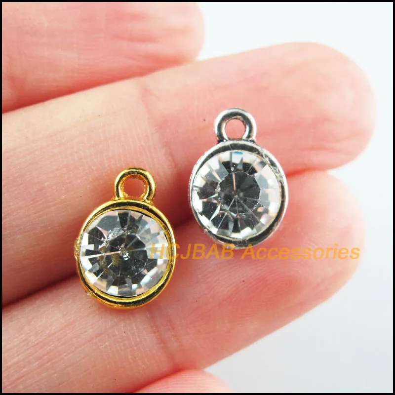 20Pcs Retro Gold Tibetan Silver Tone Oval Clear Crystal Charms Pendants 9x13mm