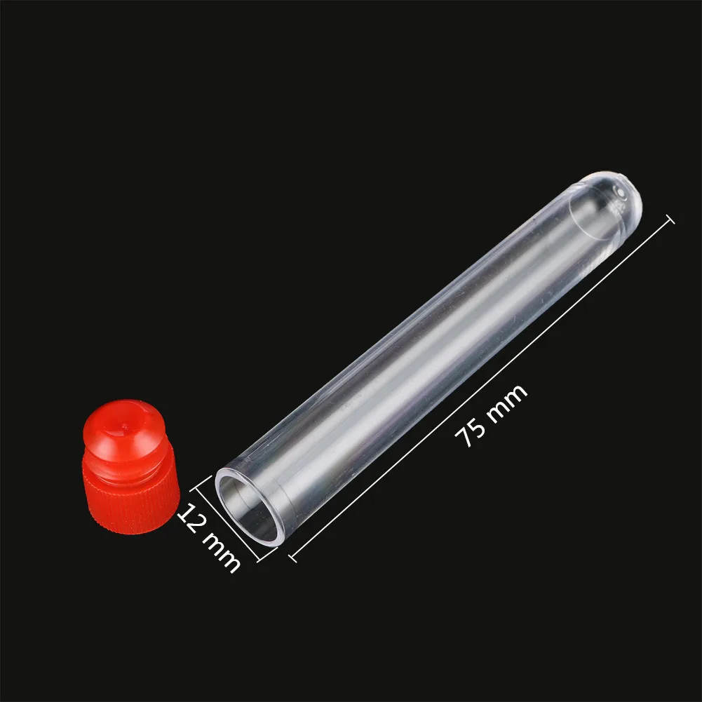 Tubo de ensayo de plástico duro transparente para laboratorio, equipo de laboratorio escolar de oficina de fondo redondo con tapón, de un solo uso,