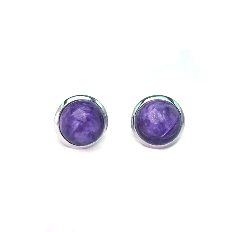 FFGems Natural Charoite Earring 925 Silver Sterling Gemstone Fine Jewelry For Women Lady Wedding Party Gift With Box