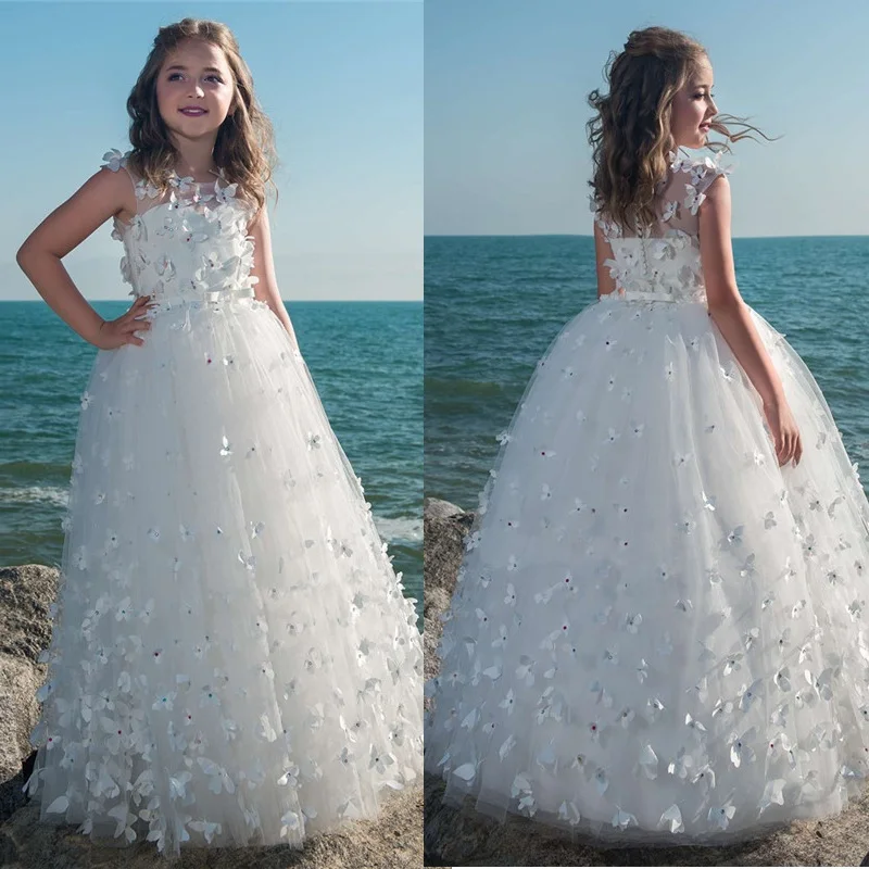 Formal 3d borboleta vestidos da menina de flor para o casamento novo personalizado princesa meninas vestido vestido de daminha pageant crianças vestidos