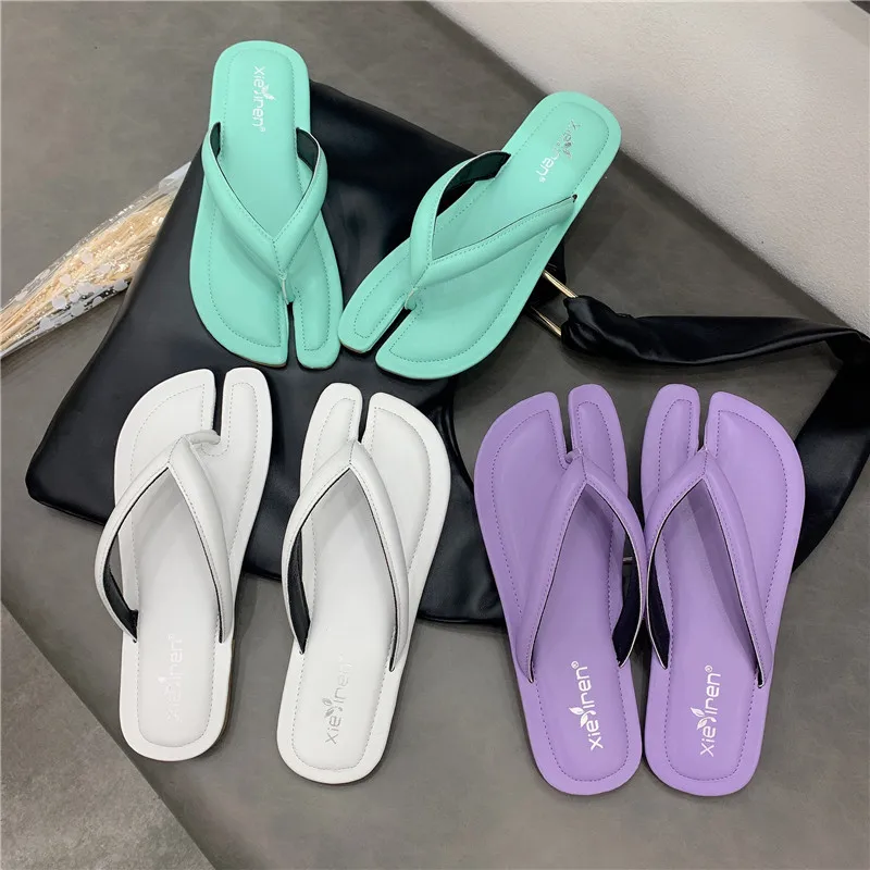 Celebrity Solid split toe slippers women sandalias flat summer flip flops ladies shoes casual tabi ninia slides zapatillas mujer