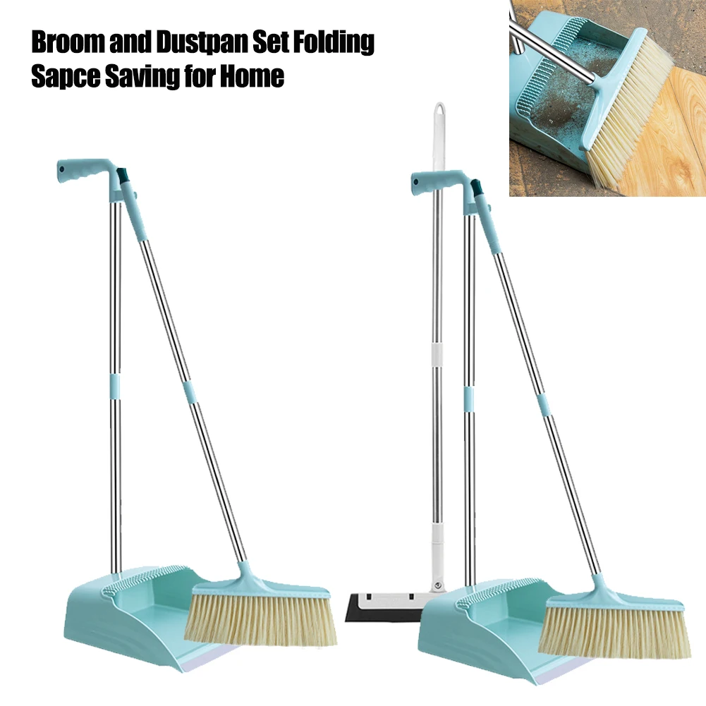 

Broom And Dustpan Set 180 Degree Rotary Broom And Foldable Standing Dustpan Household Floor Cleaning Set natural