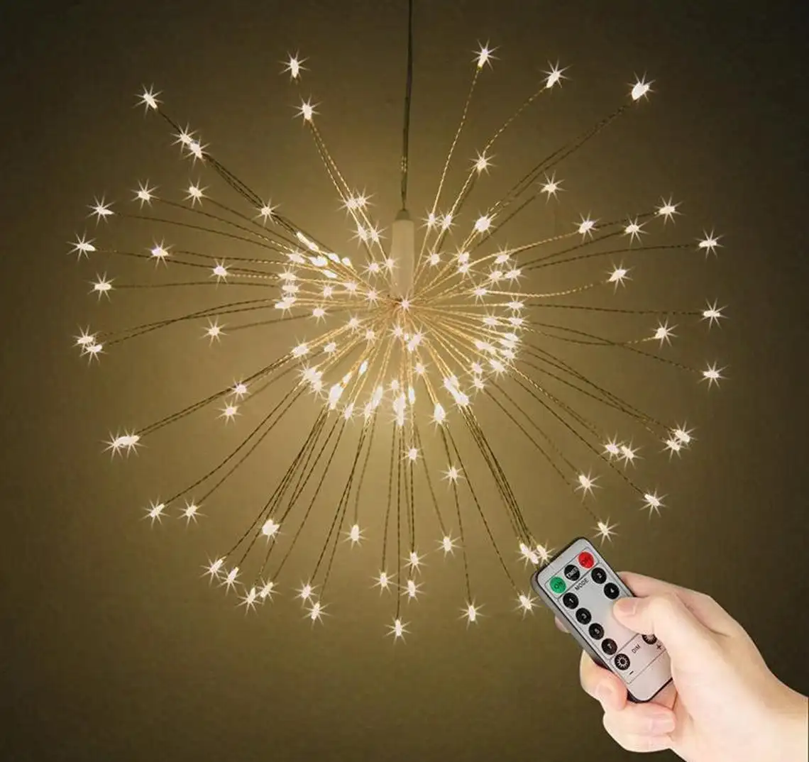 Led à prova ddanágua explodindo estrela fogos de artifício lâmpada natal luzes de fadas fio cobre lâmpada dandelion luzes da corda do jardim