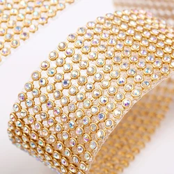 10 Rows 3mm Glass Rhinestone Aluminum Metal Mesh Trim Self Adhesive Crystal Applique Banding Tape Car Sticker Diy Clothing Shoes