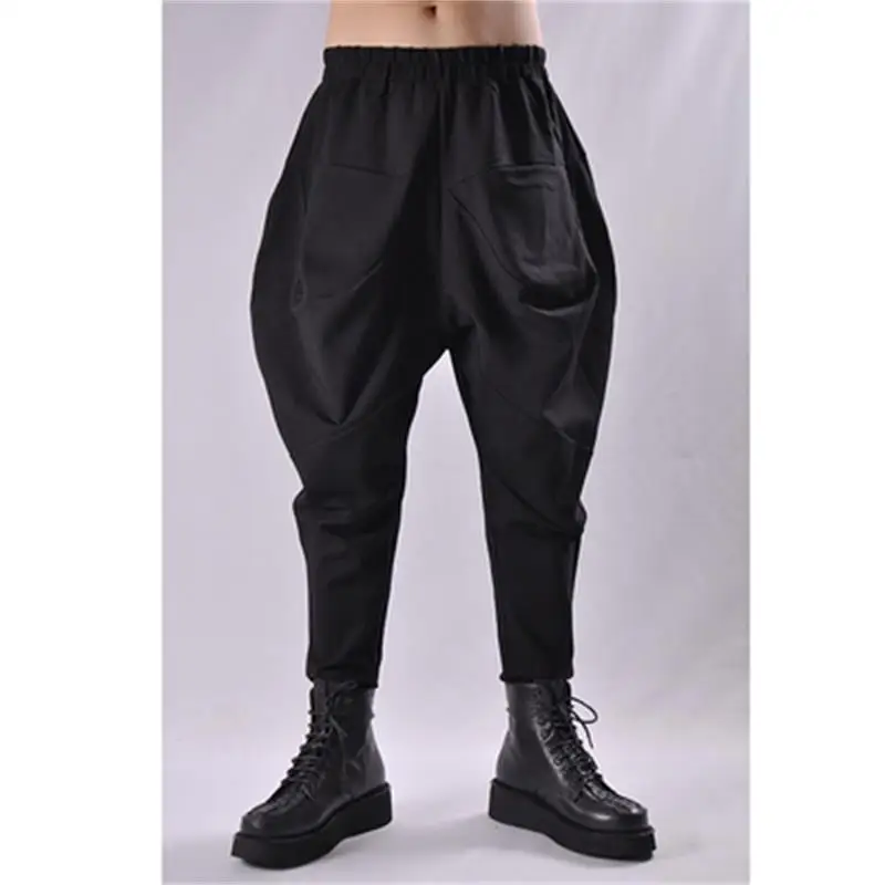 

Dark Autumn and winter men small feet Harem loose elastic casual pants personality drum hips low crotch Jodhpurs