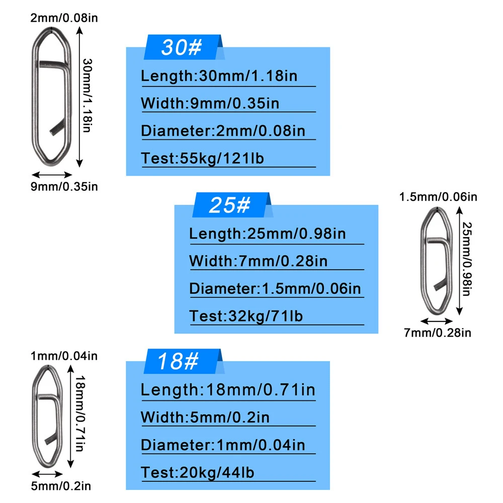 30Pcs Power Stainless Steel Fast Fishing Clips Snap Fishing connector 44-121LB Quick Change Lead Links Clips for Fishing Tackle