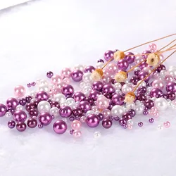 200Pcs No Hole Colorful Pearls Round Acrylic Imitation Flatback Pearl Beads for Jewelry Making /Nail Art /Phone Case DIY Craft