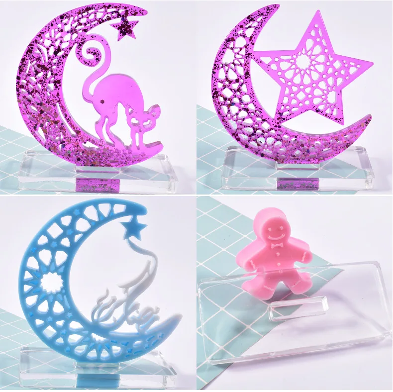 Hollow Moon Star Display Board Resin Mold for Diy Expoy Base Swing Table Jewelry Silicone Mold for Resin