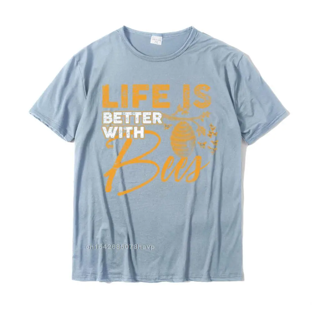 Life Is Better With Bees Bee Tshirts Homme T Shirt Popular Party Cotton Mens Top T-Shirts Printed