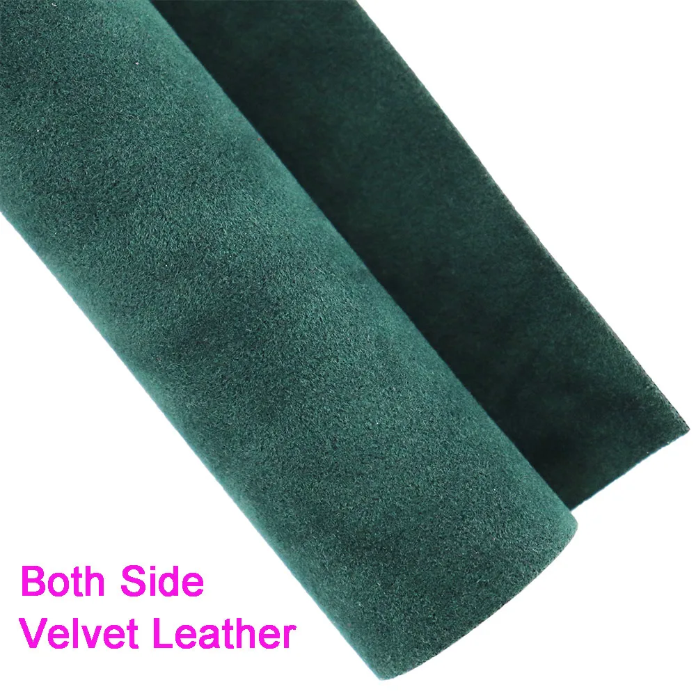 30x134cm Roll Dark Deep Lake Alpine Green Faux Litchi Lychee Leather Suede Synthetic Both Side Velvet Leather For Handbags HM023