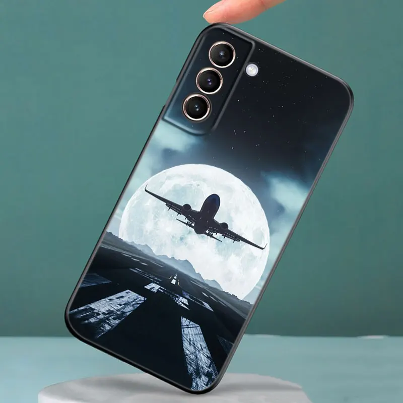 Aircraft Airplane Silicone Phone Case For Samsung Galaxy S22 Pro S21 S20 FE Ultra S10 Lite S8 S9 S10E S10 Plus Soft Black Cover