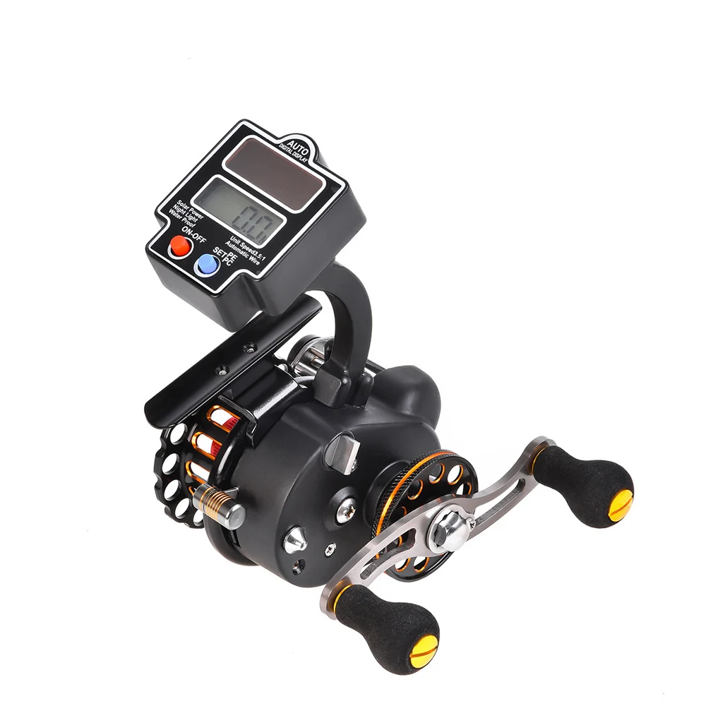 

Electronic Digital Show Line Counter 4+1 Ball Bearings 3.5:1 Fishing Reel Right / Left Hand Raft Fishing Reel with Solar Power