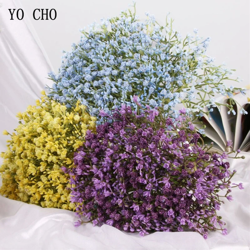 YO CHO เจ้าสาวดอกไม้งานแต่งงานช่อ Babysbreath ช่อดอกไม้สีม่วงดอกไม้ประดิษฐ์ Babysbreath งานแต่งงานอุปกรณ์เสริม