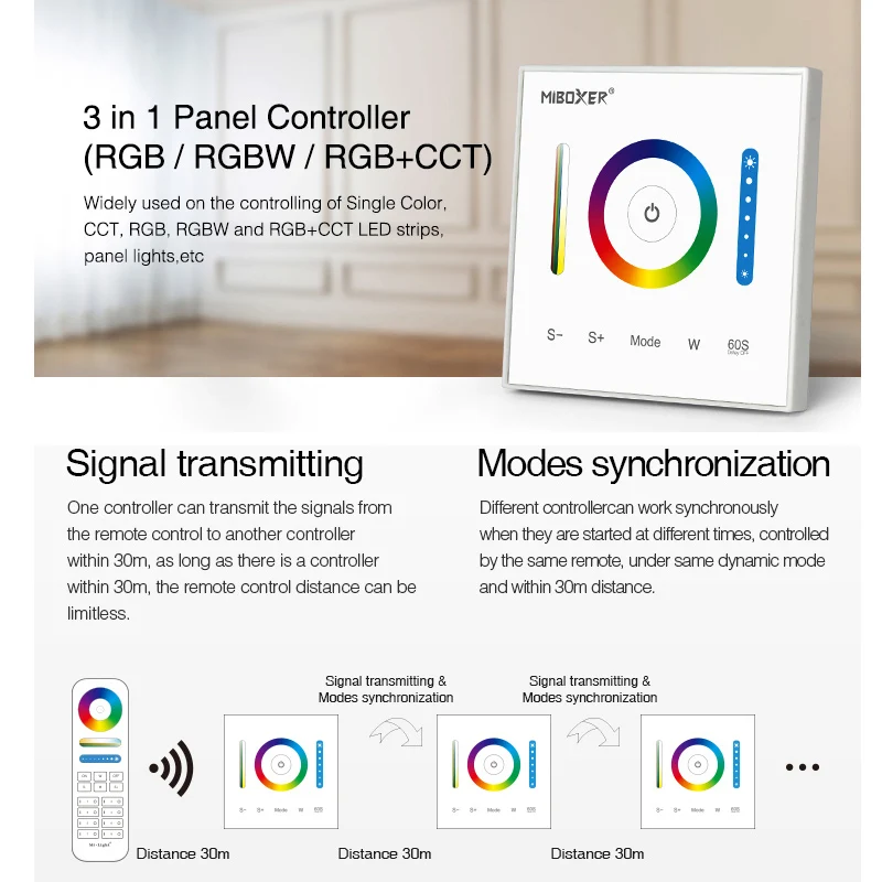 Imagem -03 - Miboxer-interruptor de Dimmer Embutido na Parede 86 com Painel de Toque Dc12v 24v Cor Única ct Rgb Rgbw Rgb Mais Cct Tira Led em 1