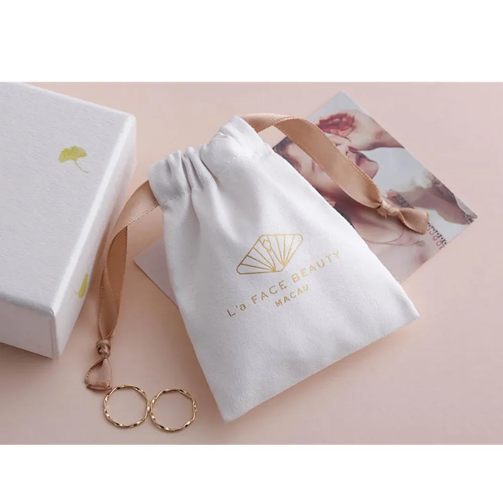 personalized 50 white custom drawstring bags logo print jewelry packaging bags pouches chic wedding favor bags white flannel bag