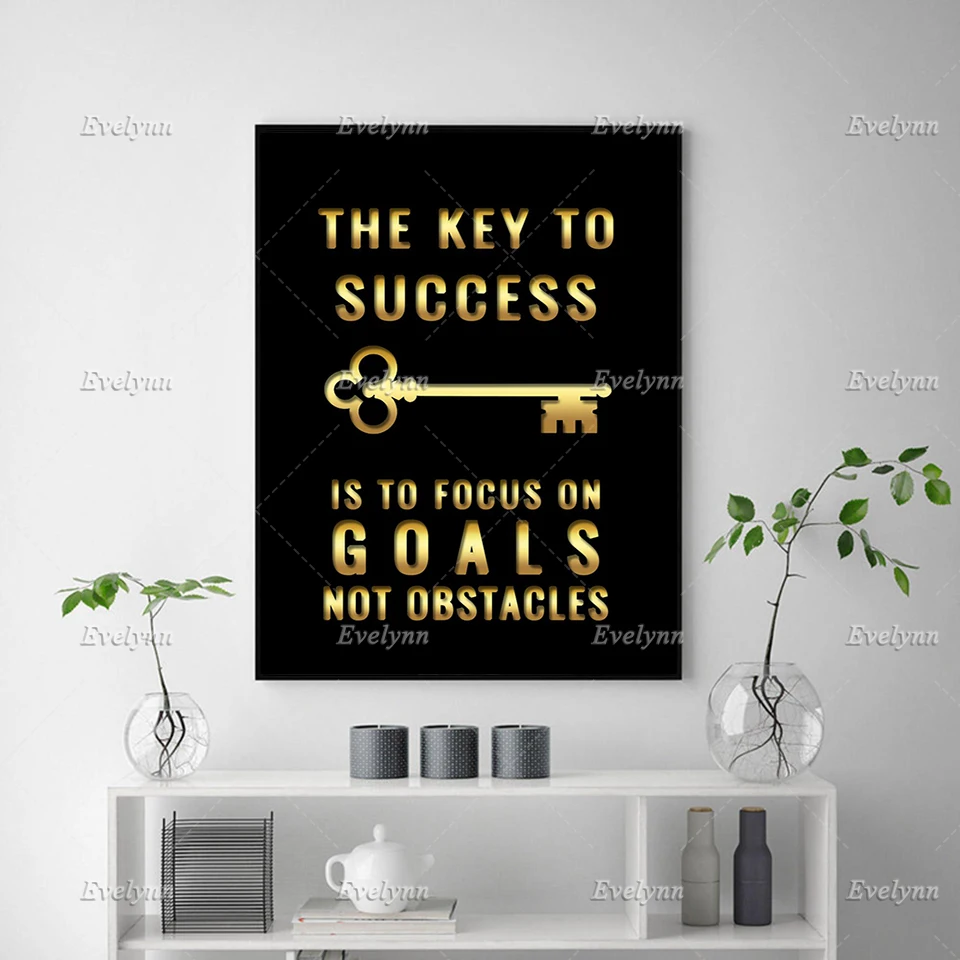 Modern Home Decor Key to Success Inspirational, Motivational Quotes Art Canvas Print Poster Wall Art Painting Living Room Office