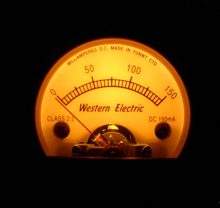 S52 Round Black Pointer Ammeter 150MA DC Yellow Classical Backlight, EL34 KT66